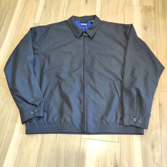Chaps Ralph Lauren Mens XXL Harrington Jacket Black Bomber Blue Check Lining - Picture 3 of 15